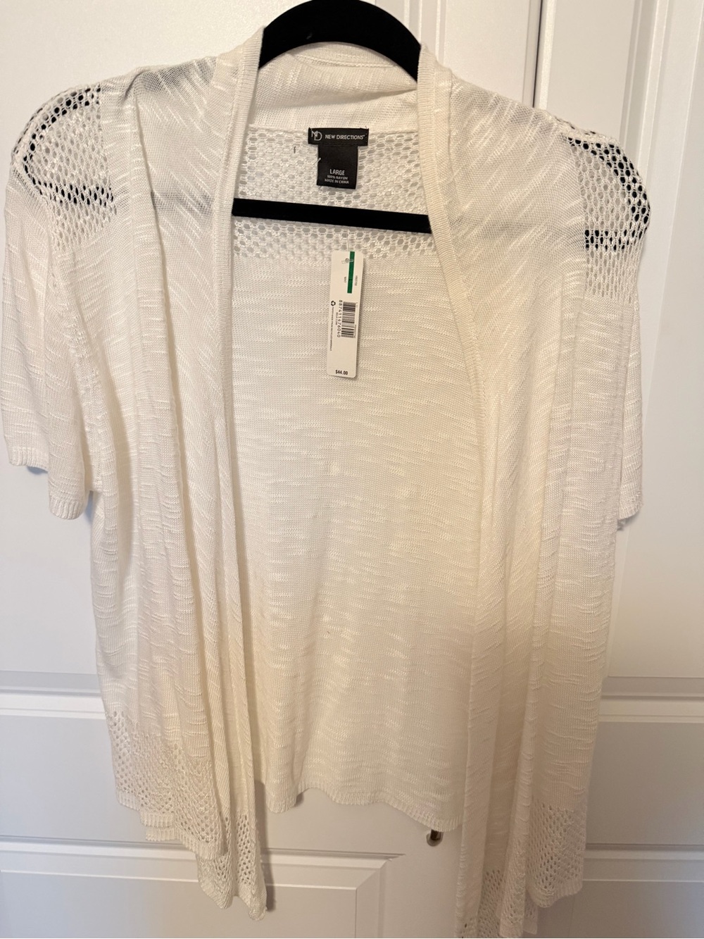 new directions Cream Open-Front Knit Short-Sleeve Cardigan